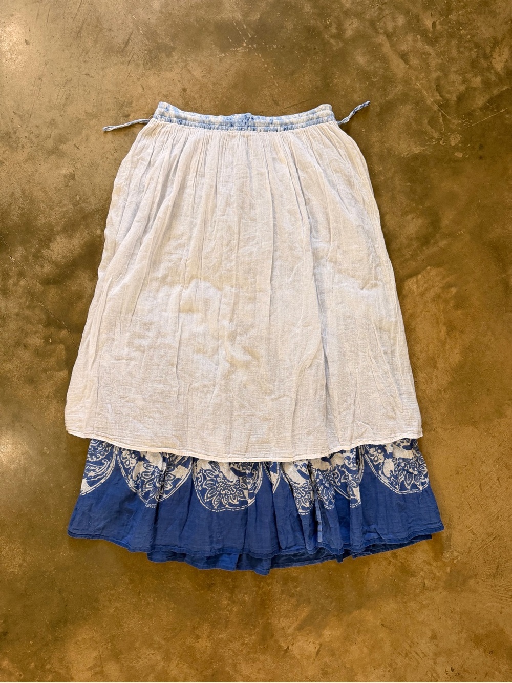 Mlle Gabrielle Blue White Boho Cotton Drawstring Maxi Skirt Small - Picture 6 of 11
